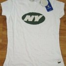 NEW YORK JETS LADIES CAP SLEEVE FITTED T SHIRT L LARGE BEADED WHITE NFL NEW