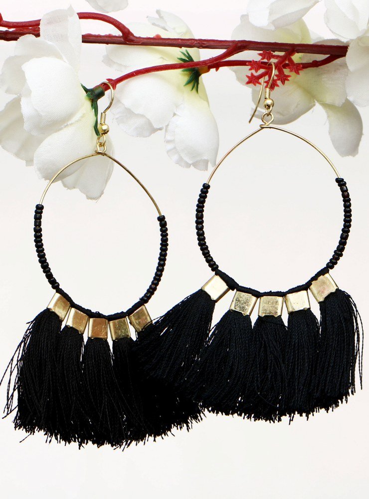 Handmade Artificial Earrings Black Bean Color