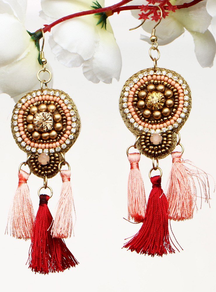 Handmade Artificial Earrings Tango Red And Fusion Coral Color