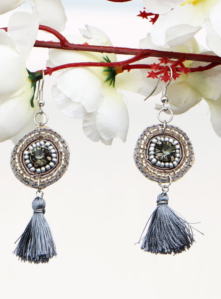 Handmade Artificial Earrings Frost Gray Color