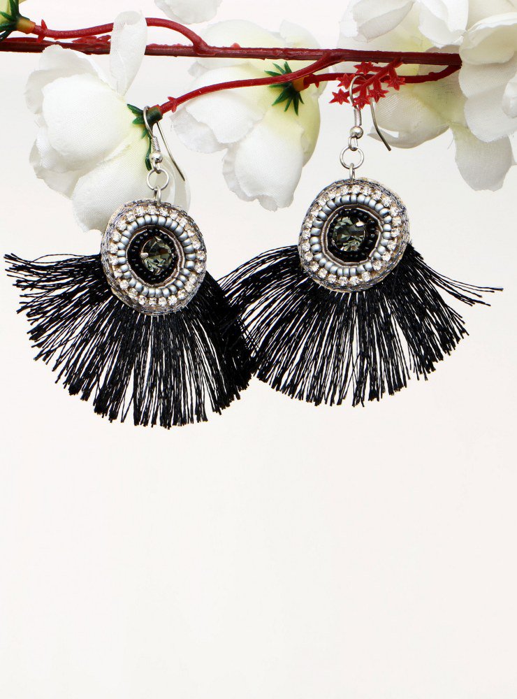 Handmade Artificial Earrings Anthracite Color