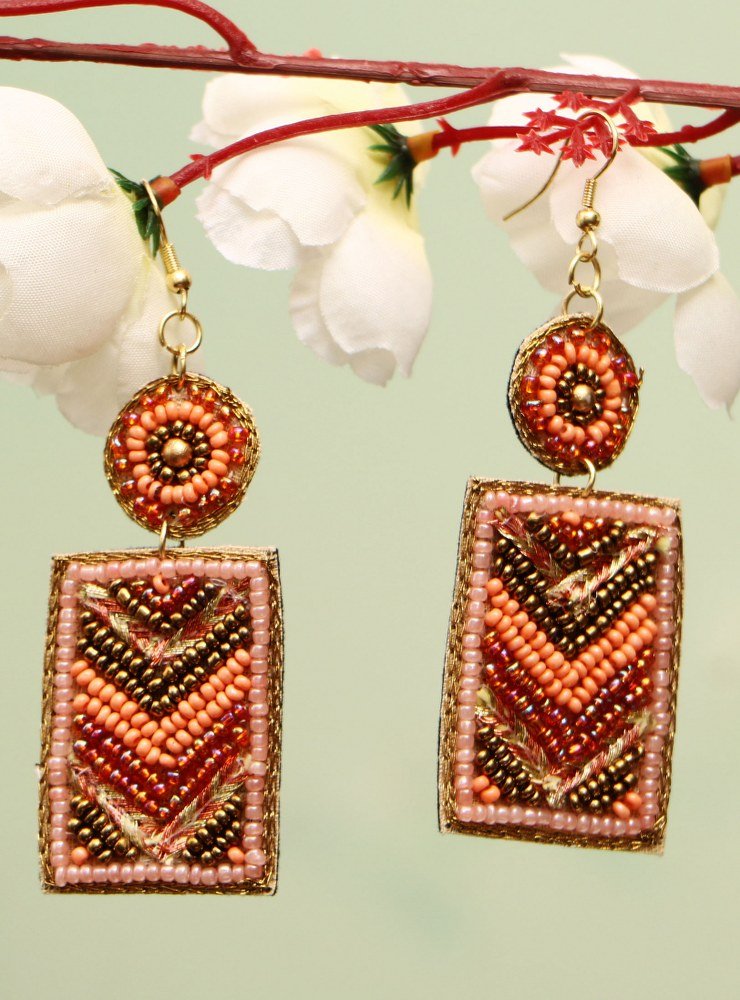 Handmade Artificial Earrings Lilac Snow And Coral Reef Color