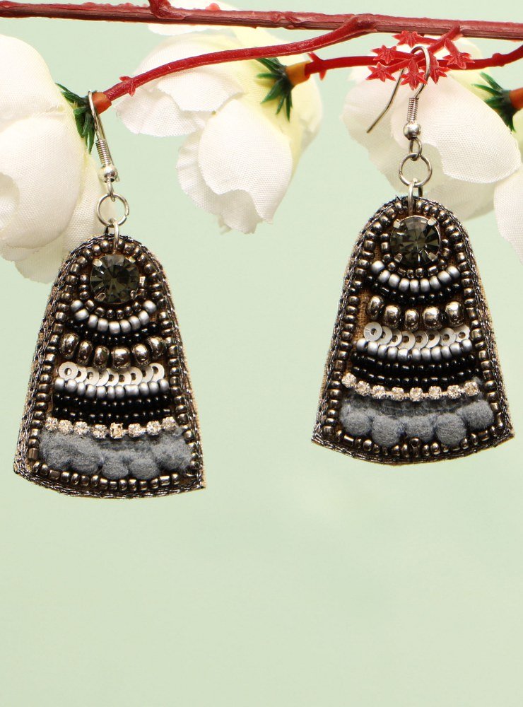 Handmade Artificial Earrings Neutral Gray And Black Color