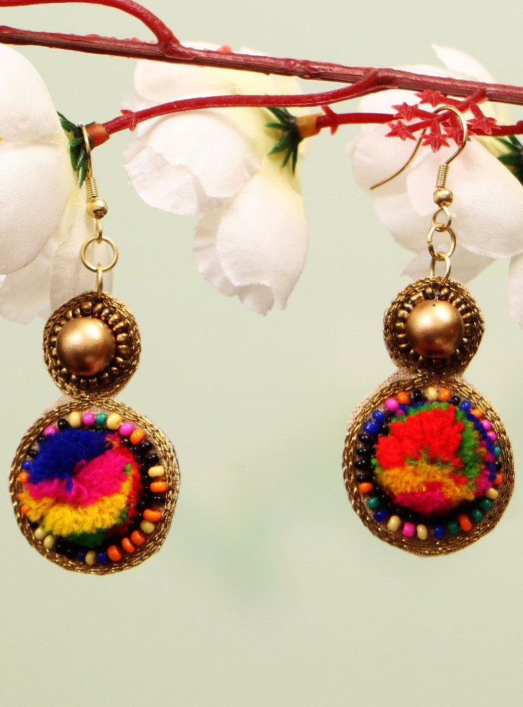 Handmade Artificial Earrings Multi Color Beads
