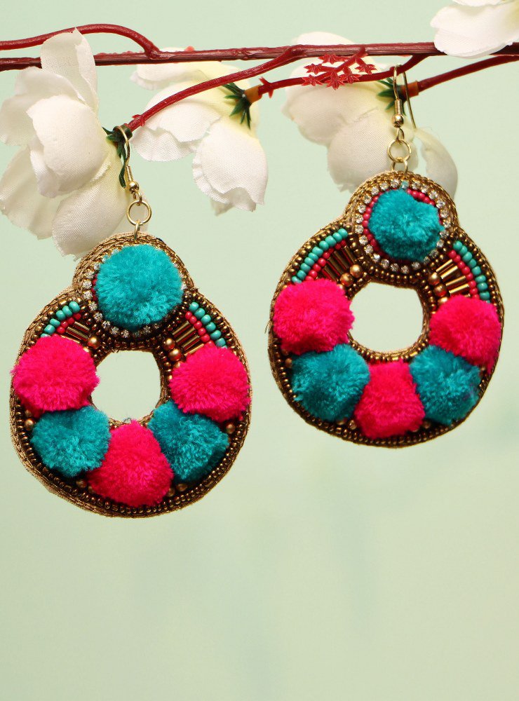 Handmade Artificial Earrings Aquarius And Azalea Color