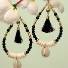 Handmade Artificial Earrings Jet Black And Bright White Color