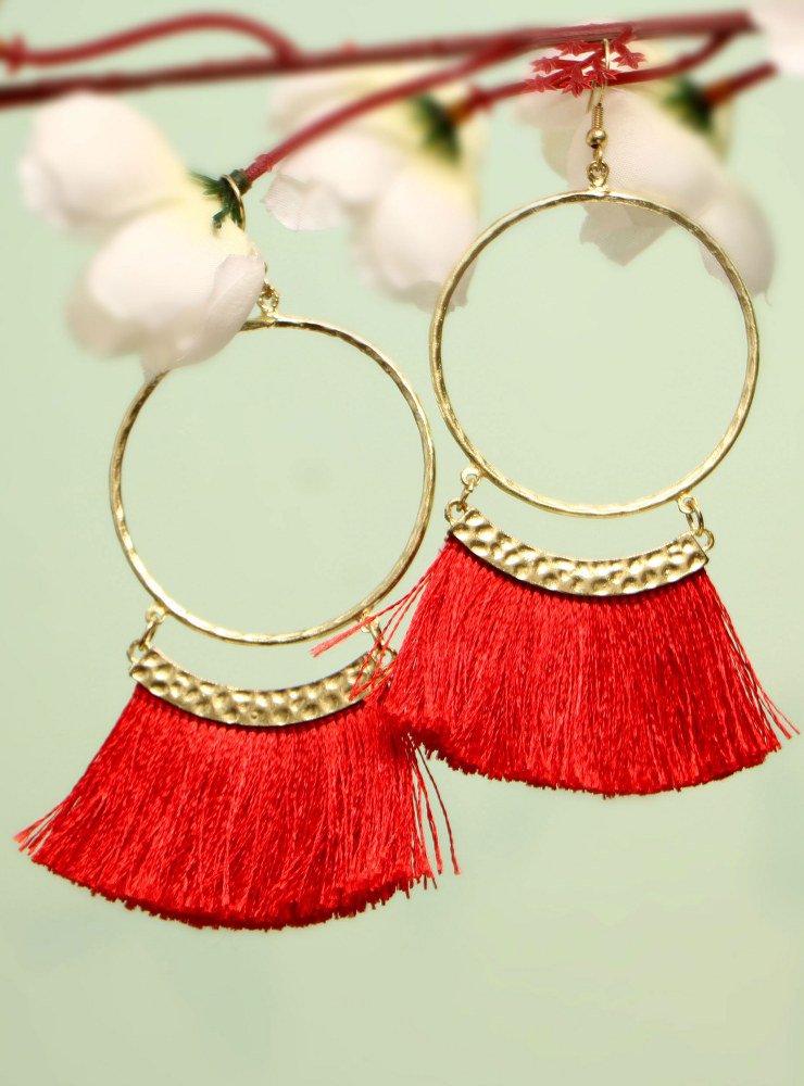 Handmade Artificial Earrings Fiery Red Color