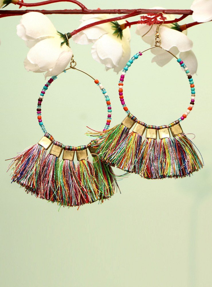Handmade Artificial Earrings Multi Color Thread