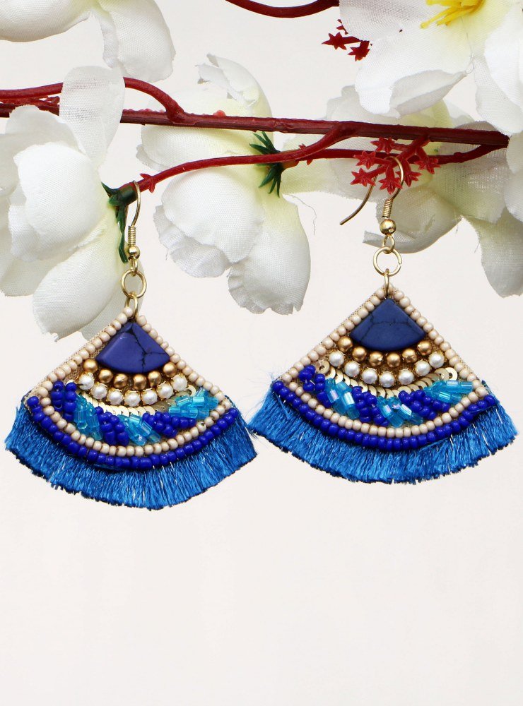 Handmade Artificial Earrings Imperial Blue Color