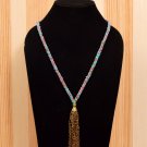 Handmade Artificial Necklace Blue Topaz, Pink Carnation And Golden Color