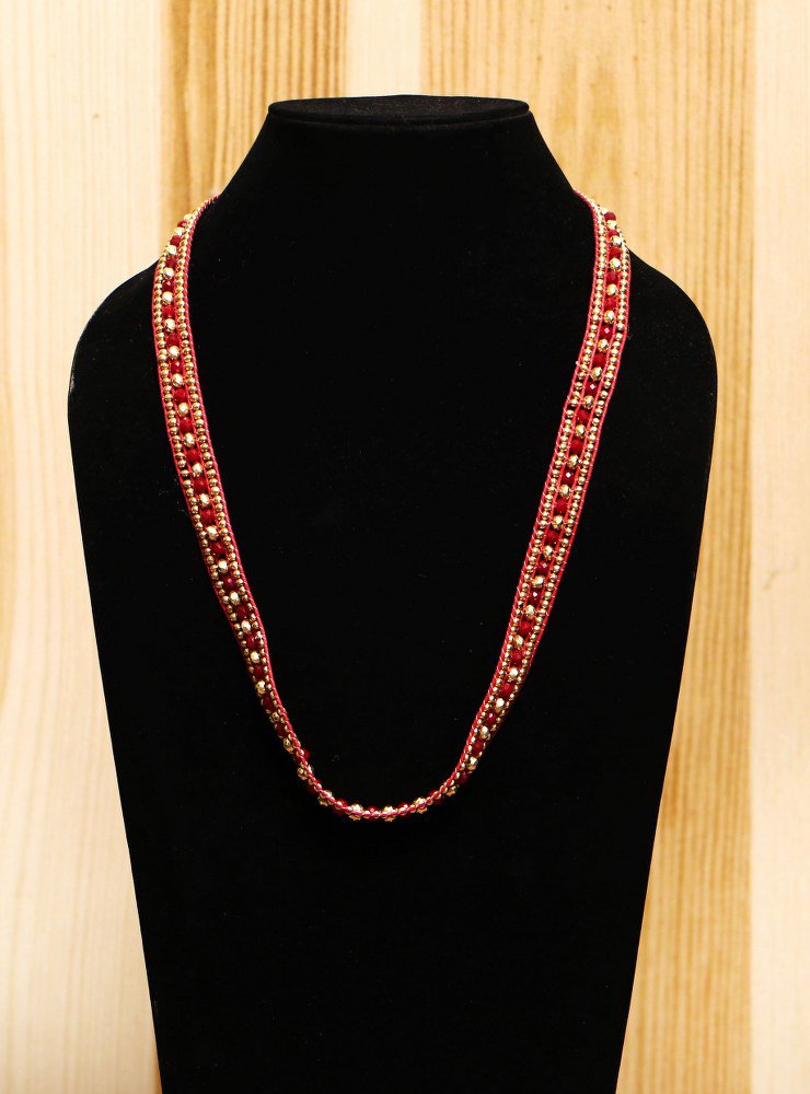 Handmade Artificial Necklace Tango Red And Golden Color