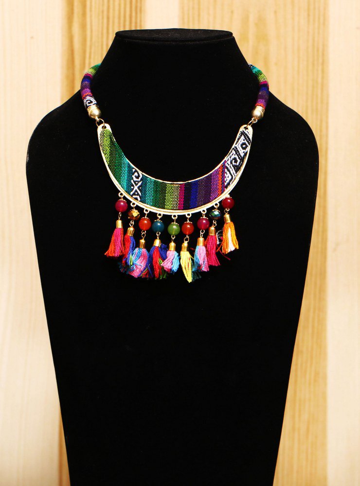 Handmade Artificial Necklace Multi Color Tassle