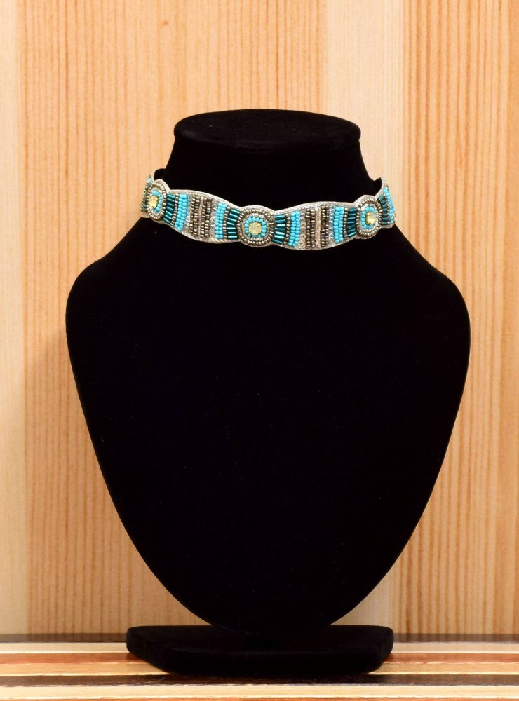 Handmade Artificial Necklace Sky Blue And Silver Color