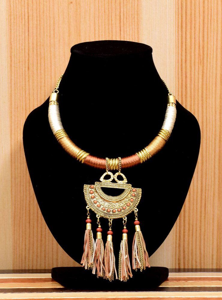 Handmade Artificial Necklace Pale Gold, Silver And Copper Coin Color