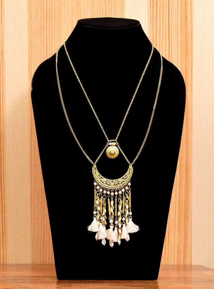 Handmade Artificial Necklace Soft Pink And Pale Gold Color