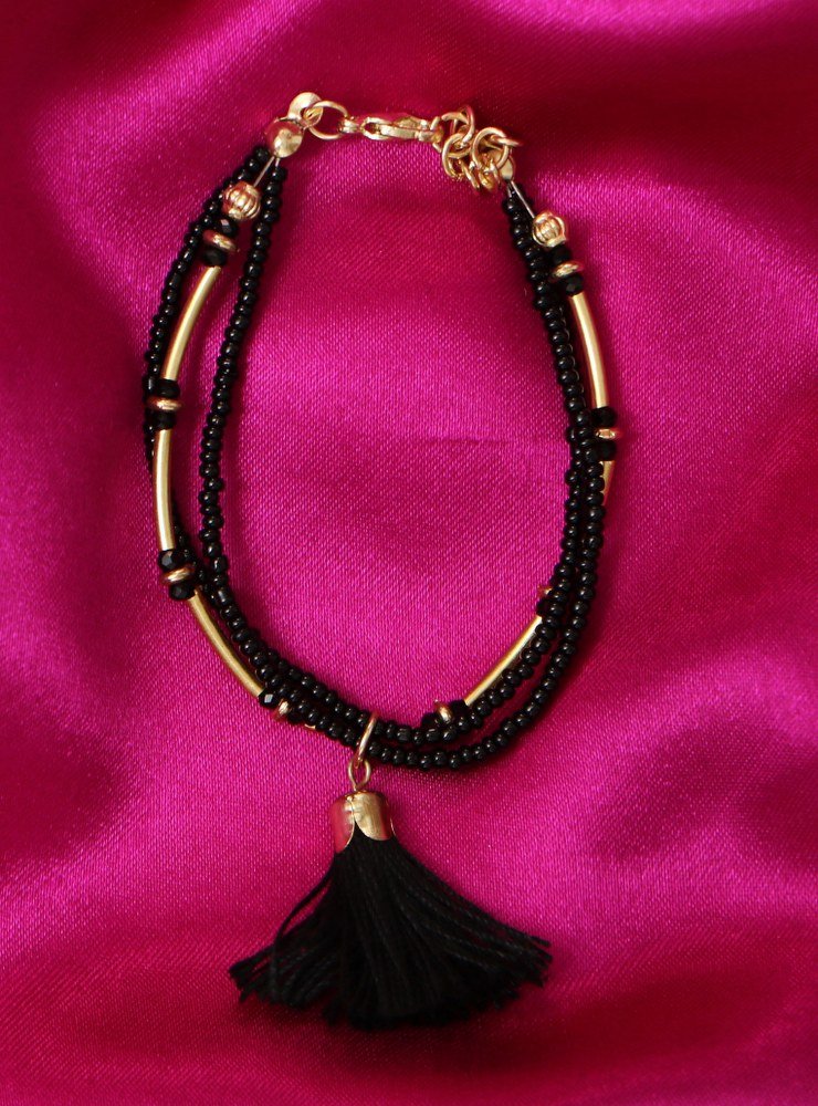 Handmade Artificial Bracelet Black Bean And Banana Crepe Color