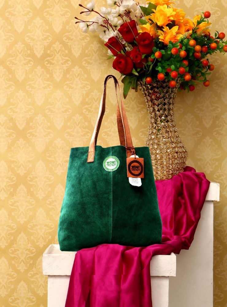 Leather Bag Antique Green And Hazel Color