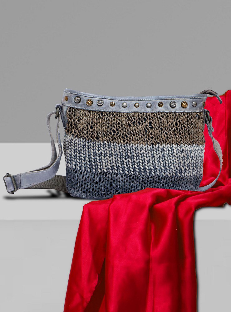 Leather Bag Gray Violet Color