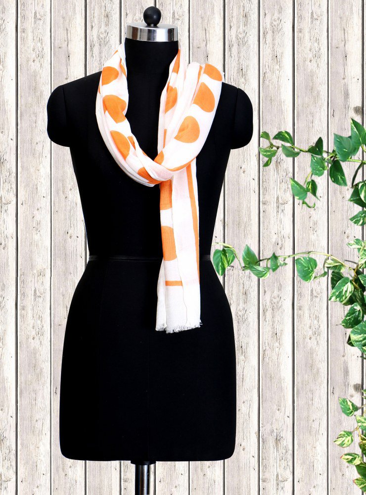 Viscose Stole White And Orange Color