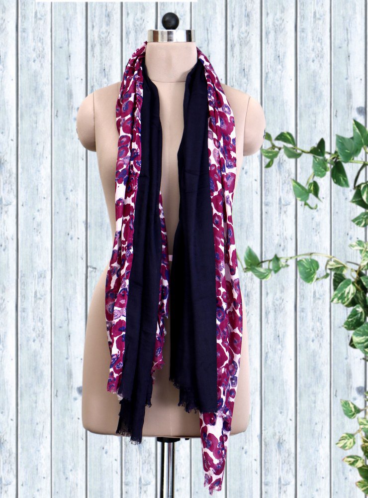 Viscose Double Layered Stole White And Rumba Red Color