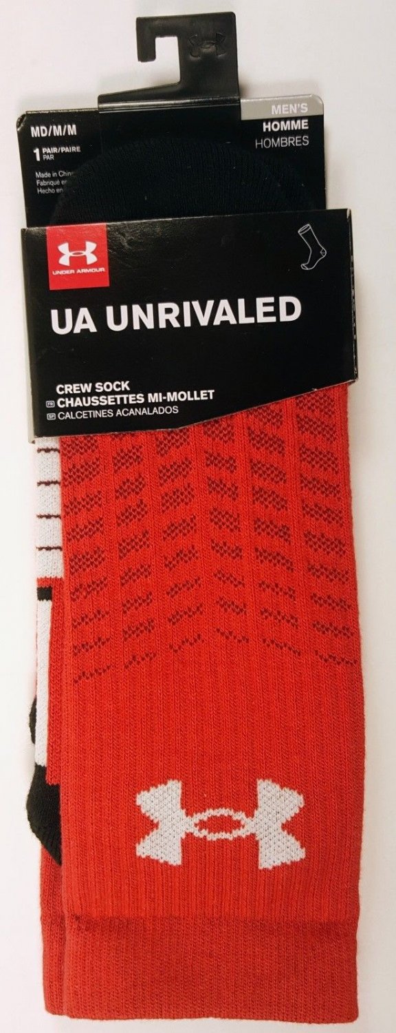 Under Armour Unrivaled Red w/ Black White Crew Socks, Size M 4 - 8.5 ...
