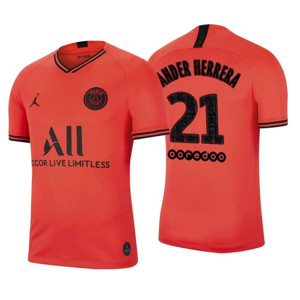 ANDER HERRERA #21 PSG Paris Saint Germain Away 19/20 Men Soccer Jersey + Ooredoo