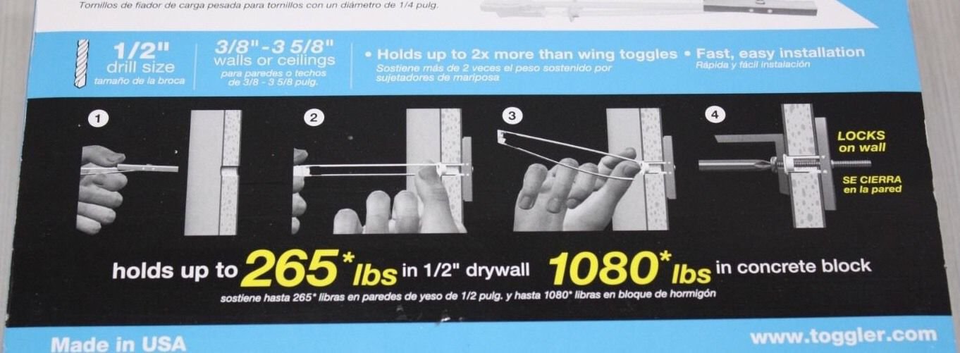 4PK Heavy Duty Toggler Snaptoggle Wall TV Anchor WITH BOLT 1/4"20