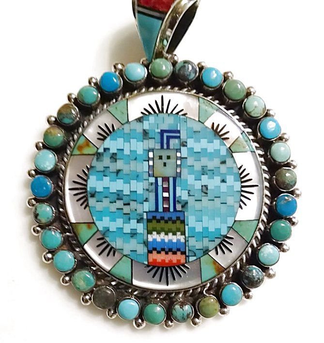 Sterling Silver and Micro-Inlay Double-sided Kachina Pendant