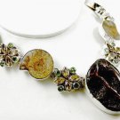 Ammonite Fossil, Drusy, Citrine, and Peridot Sterling Silver Necklace