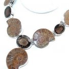 Ammonite Fossil and Smoky Quartz Sterling Silver Necklace