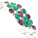 Big Bold Malachite and Amethyst Sterling Silver Bracelet