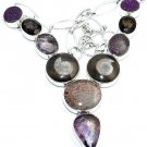 Fossil, Amethyst Smoky Quartz Sterling Silver Necklace