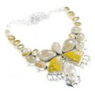 Jasper, Citrine, and Rutilated Quartz Sterling Silver Bib Butterfly Necklace
