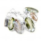 Sterling Silver Bracelet with Green Amethyst and Rutilated Quartz
