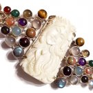 Woman and Cobra Cameo and Gemstones Sterling Silver Bracelet