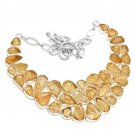 Carved Citrine Leaf Sterling Silver Collar Necklace