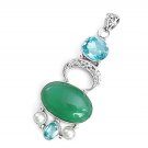 Green Onyx and Blue Topaz 2.5" Sterling Silver Pendant