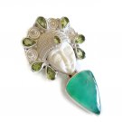 Sterling Silver Carved Princess Face Pendant Goddess Green Onyx Peridot