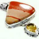Impressive Orange Mookaite Jasper and Citrine Sterling Silver 2.8" Pendant
