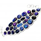 Big Bold Blue and Purple Dichroic Glass and Sterling Silver Bracelet