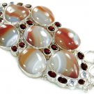 Big Bold Botswana Agate, Garnet and Sterling Silver Bracelet