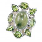 Big Green Peridot and Prehnite Sterling Silver Ring Size 7