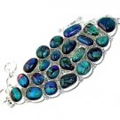 Big Bold Green and Blue Dichroic Glass and Sterling Silver Bracelet