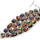 Big Bold Multicolor Dichroic Art Glass and Sterling Silver Bracelet