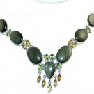 Golden Obsidian, Citrine, and Peridot Sterling Silver Necklace