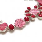 Red Coral and Pink Mother of Pearl Sterling Silver Bracelet