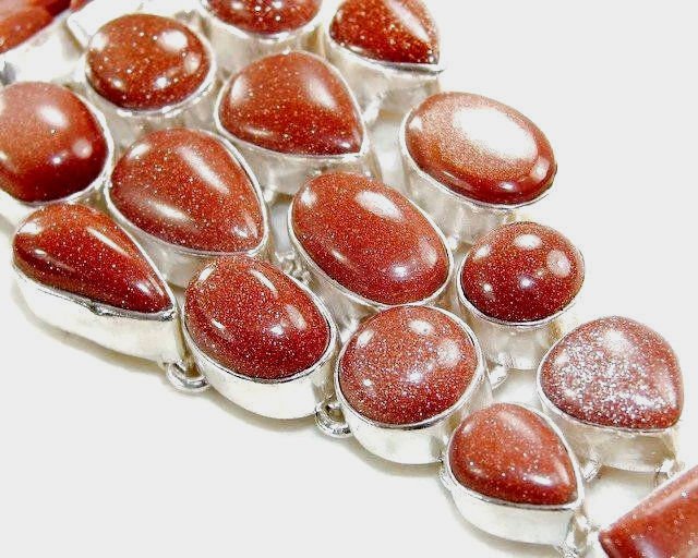 Big and Bold Goldstone and Sterling Silver Bracelet