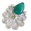 Green Onyx, Pearl, Peridot and Sterling Silver  Filigree Pendant
