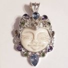 Carved Man in the Moon Gemstone Sterling Silver Pendant