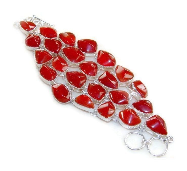 Big Bold Red Carnelian and Sterling Silver Bracelet